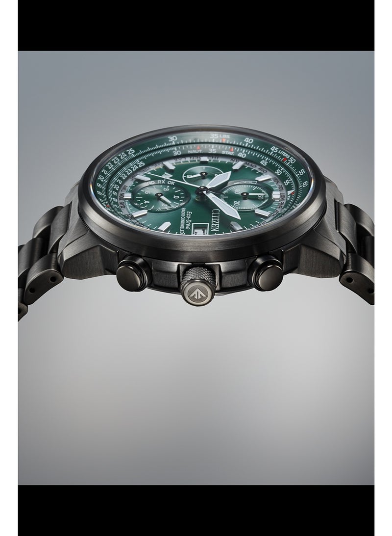 سيتيزن Promaster Sky Eco-Drive Men’s Watch AT8304-57W, 41mm Green Dial, Grey Stainless Steel Case & Bracelet, 200 m WR - Image 5